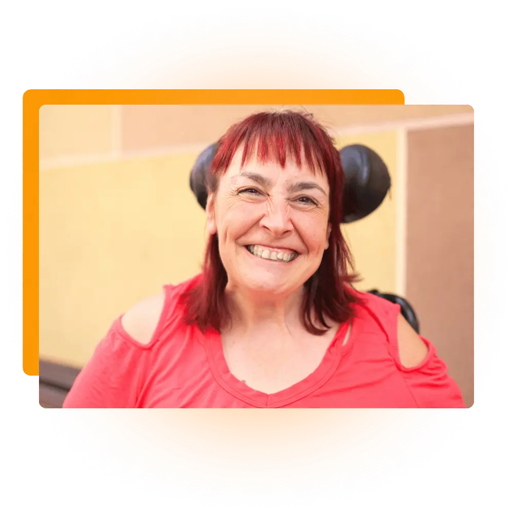 Disabled woman smiling at camera